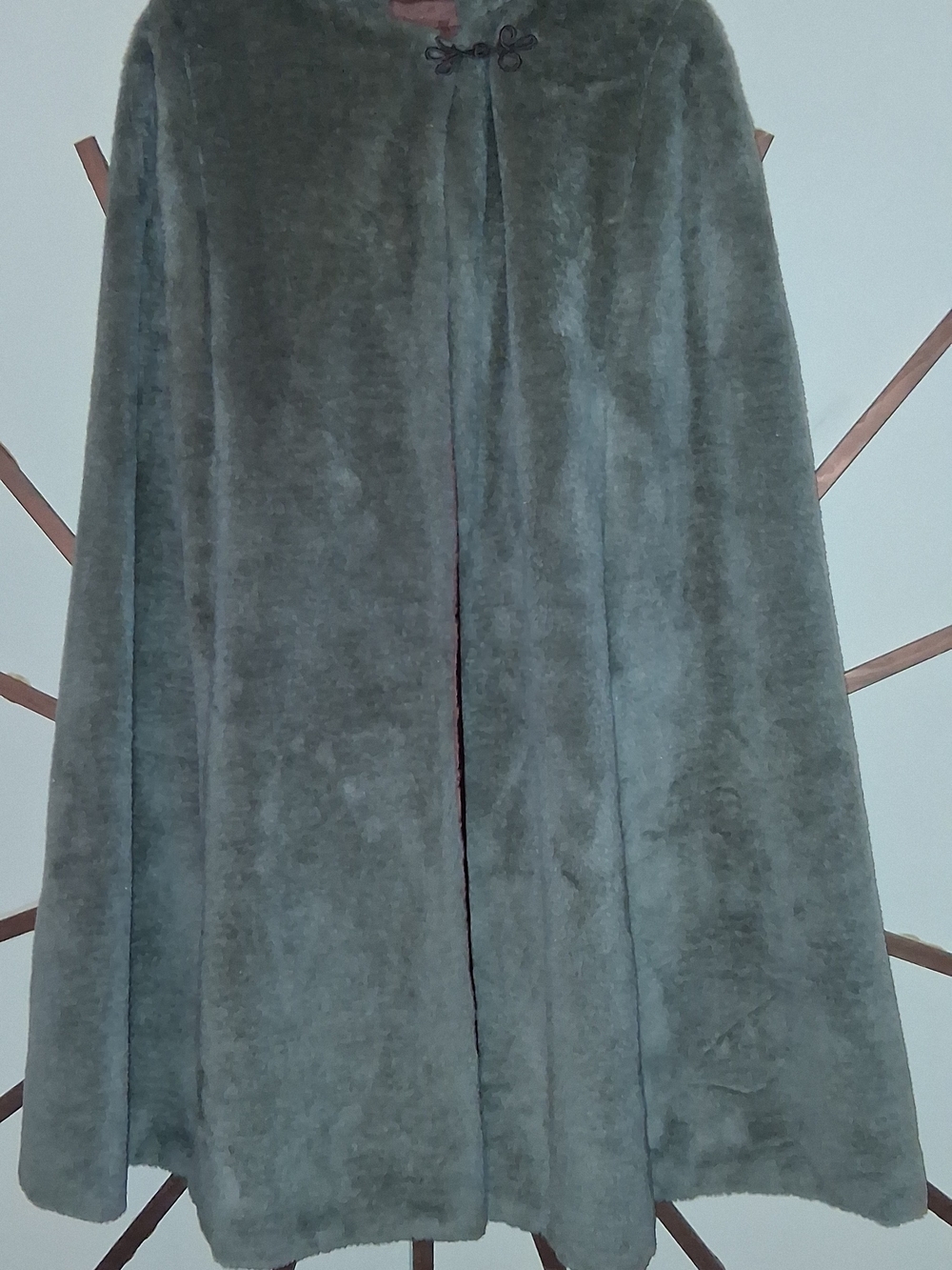 Warm, Women's Faux Fur A-Line Cape With Hood Silver Grey/Brown Silky Lining OSFA